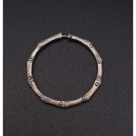 John Hardy Sterling Silver Satin Bamboo Hoop Earrings 1.25" - Picture 2 of 10